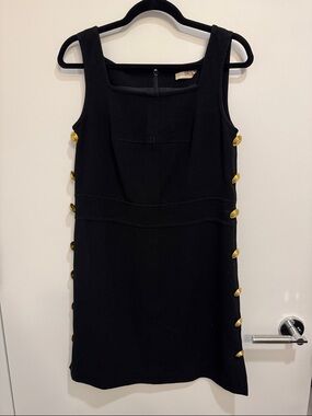 Tory Burch Millie Side-Button Shift Dress in black with gold buttons